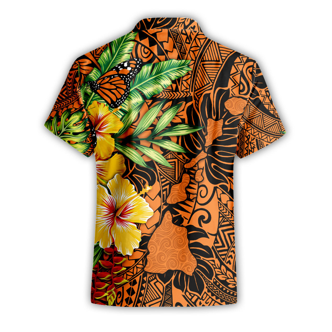 Hawaii Short Sleeve Shirt Kamehameha Butterfly Tropical Style