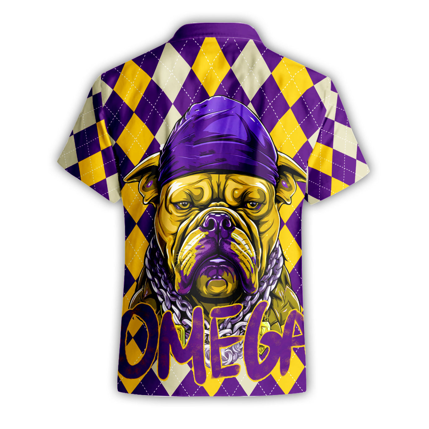 Fraternity Shirt - OPP Christmas Short Sleeve Shirt Bulldog Purple Gold Caro Pattern Style