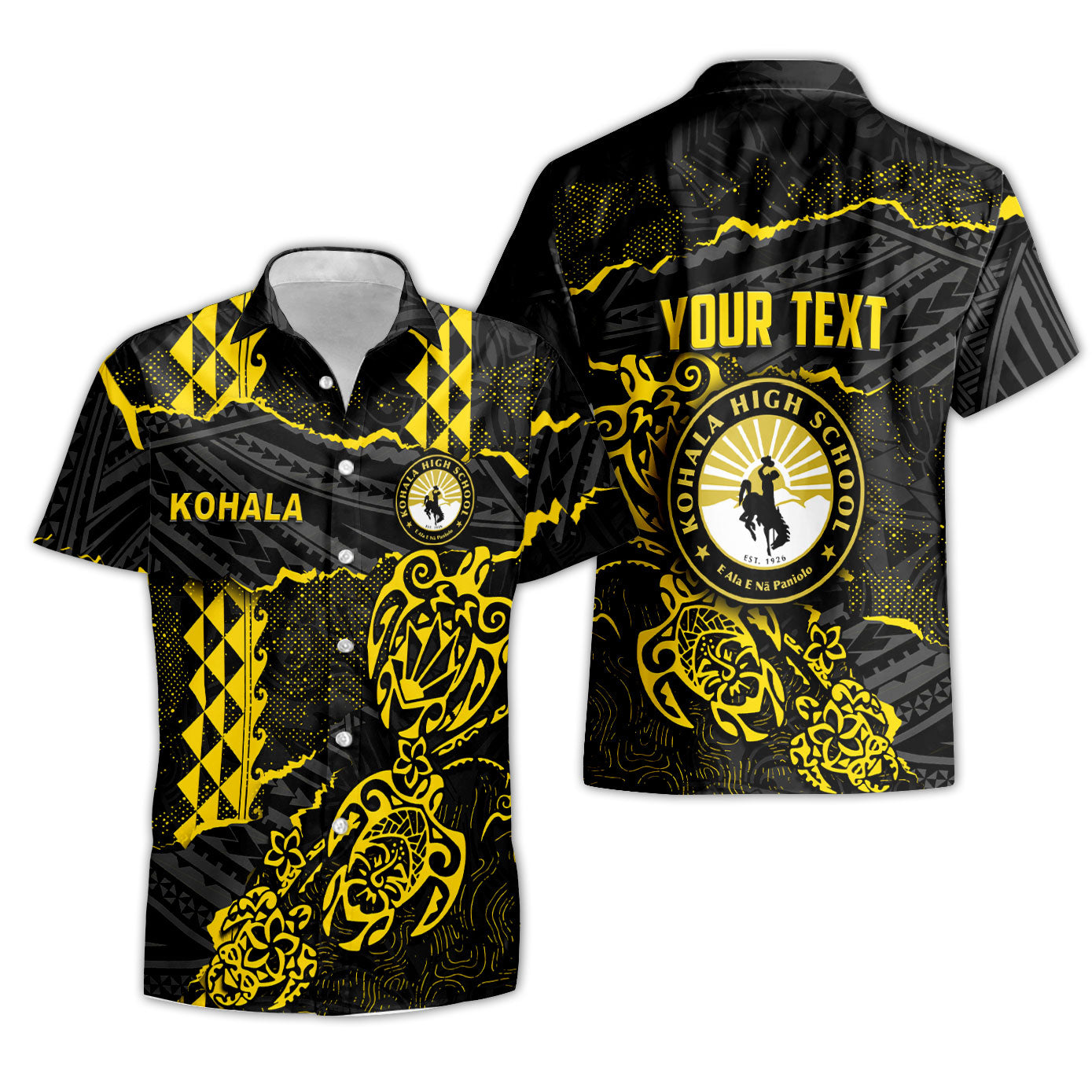 Hawaii Kohala High School Custom Short Sleeve Shirt Polynesian Turtle Style