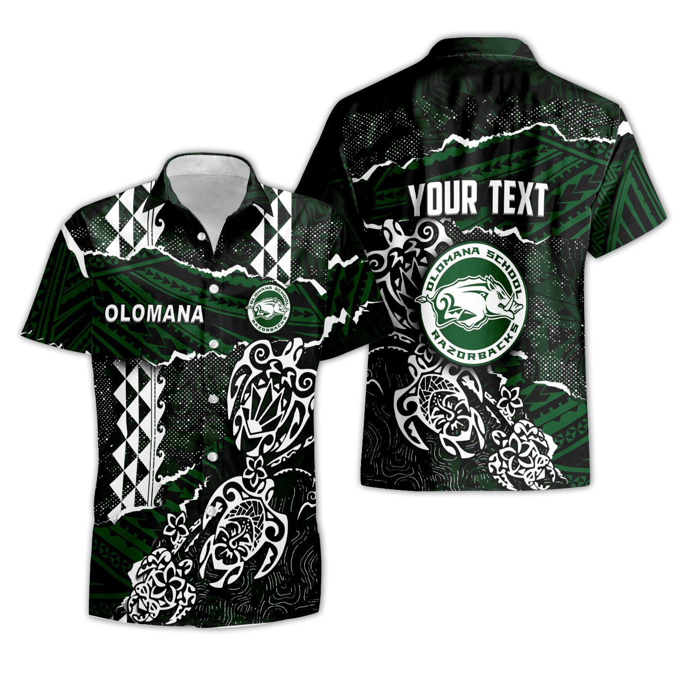 Hawaii Olomana High & Intermediate School Custom Short Sleeve Shirt Polynesian Turtle Style