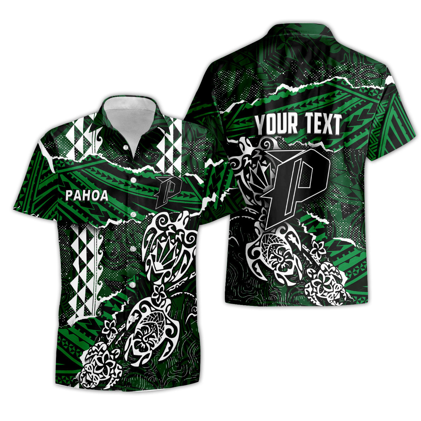 Hawaii Pahoa High & Intermediate School Custom Short Sleeve Shirt Polynesian Turtle Style