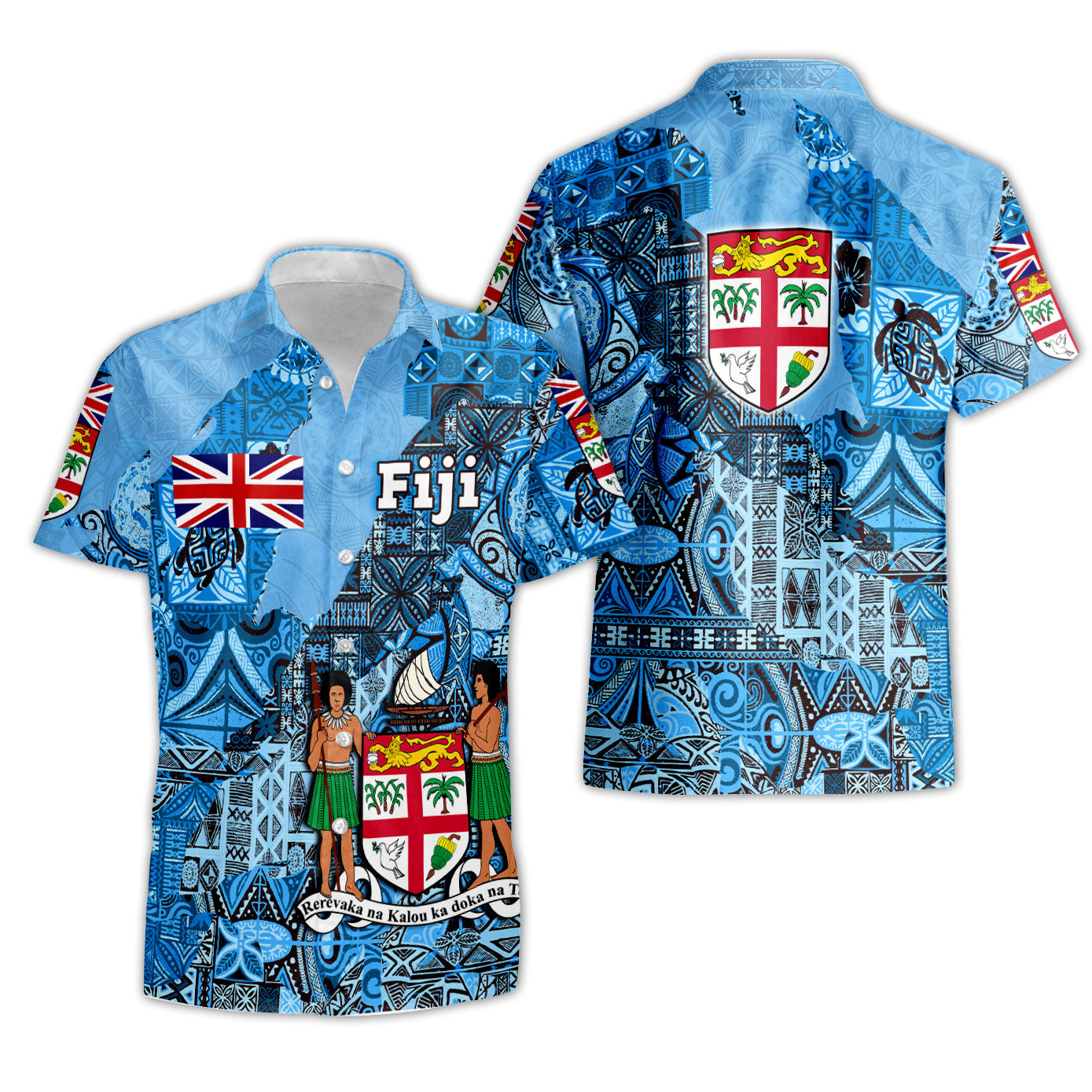 Fiji Flag & Coat Of Arms Short Sleeve Shirt