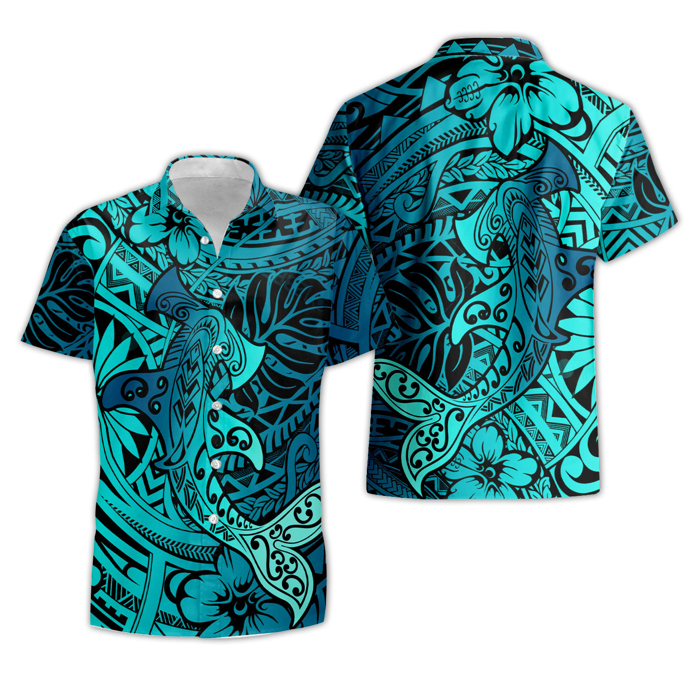 Hawaii Hammerhead Shark Short Sleeve Shirt Light See Blue Style