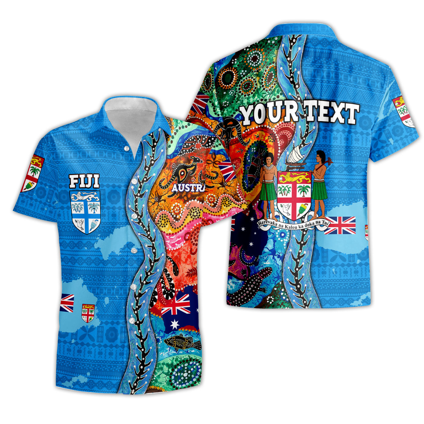 Custom Fiji Tapa & Australia Aboriginal Short Sleeve Shirt