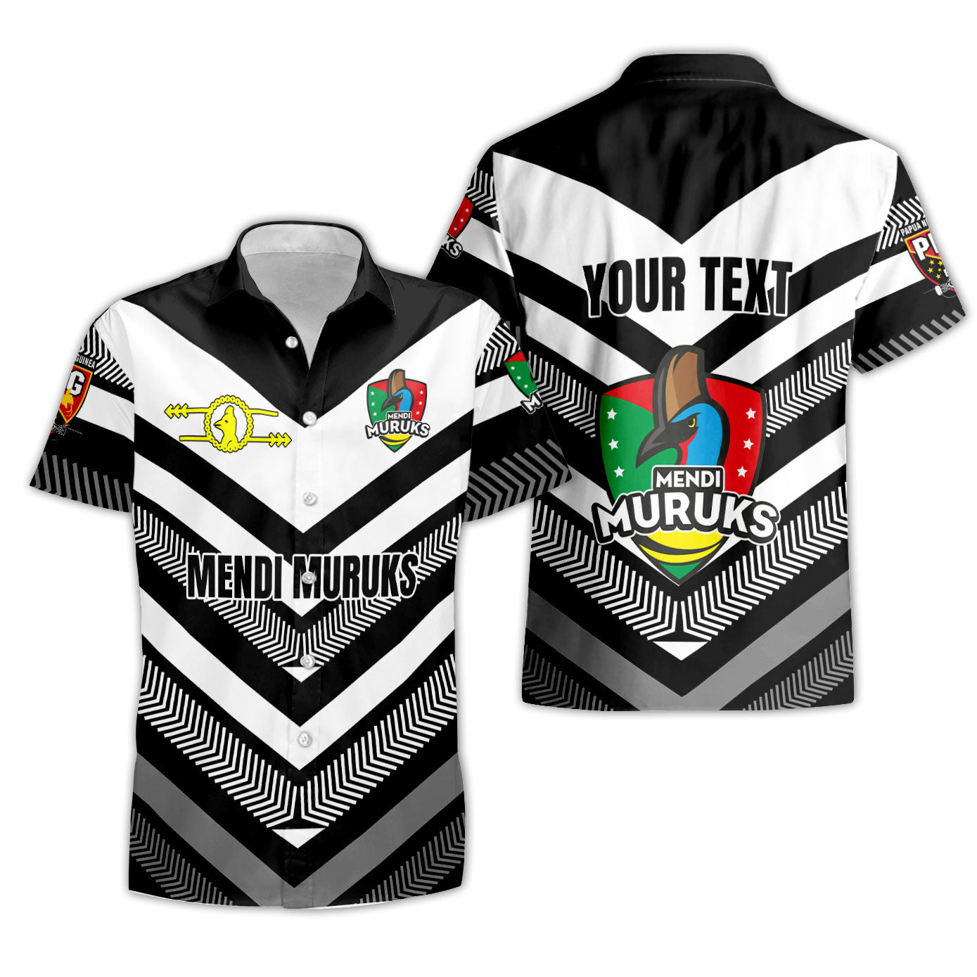 Custom Mendi Muruks Short Sleeve Shirt Papua New Guinea Rugby Black & White Style