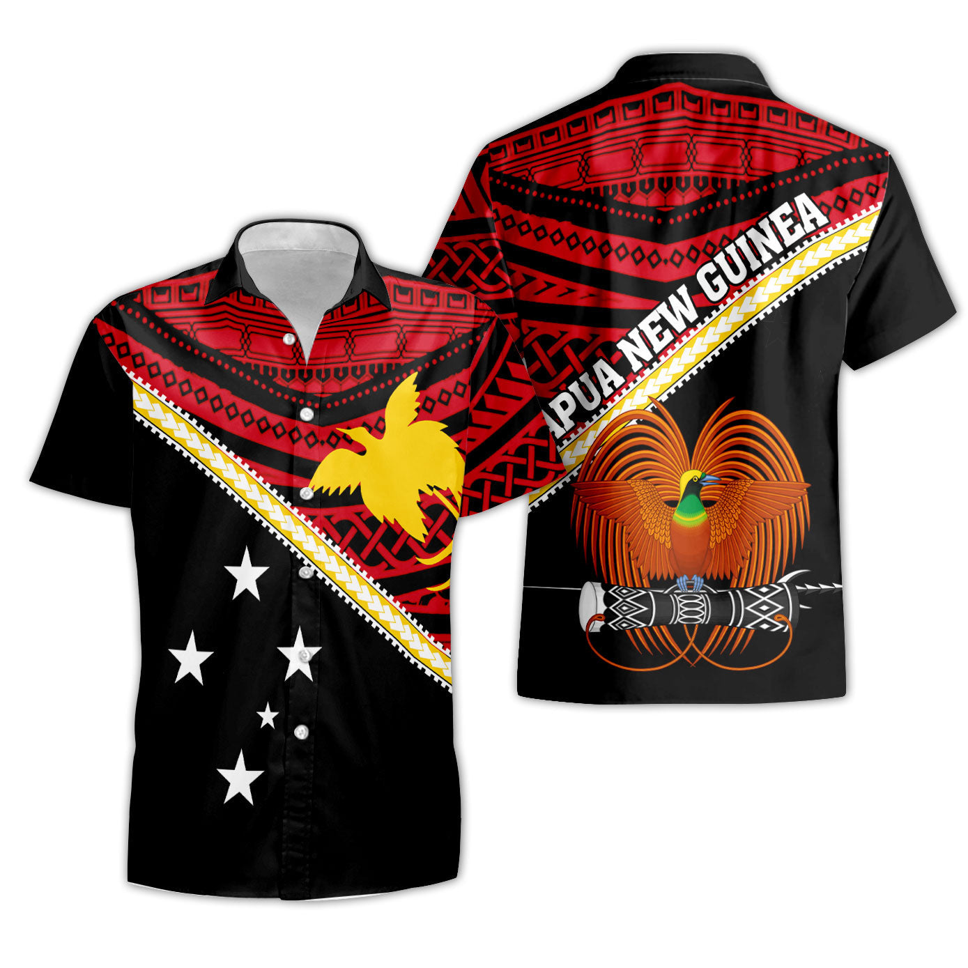 Papua New Guinea Short Sleeve Shirt Polynesian Flag Style