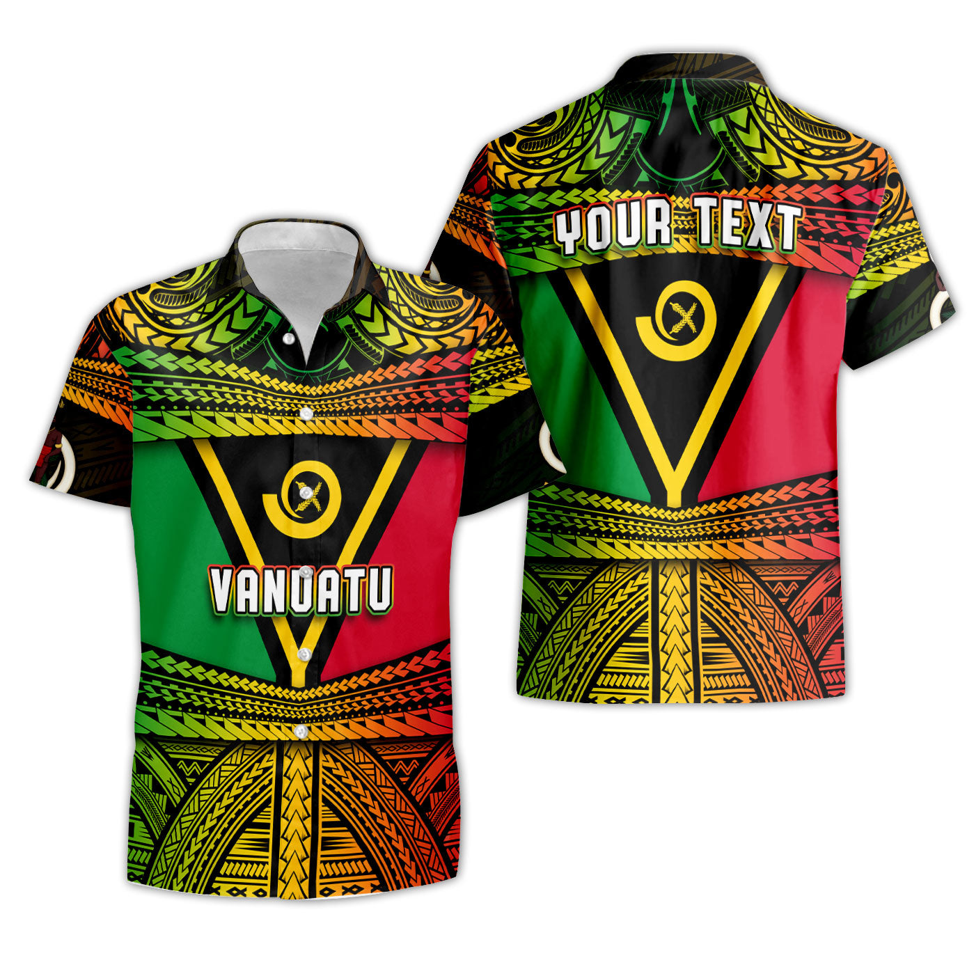 Custom Vanuatu Flag & Coat Of Arms Short Sleeve Shirt Reggae Style