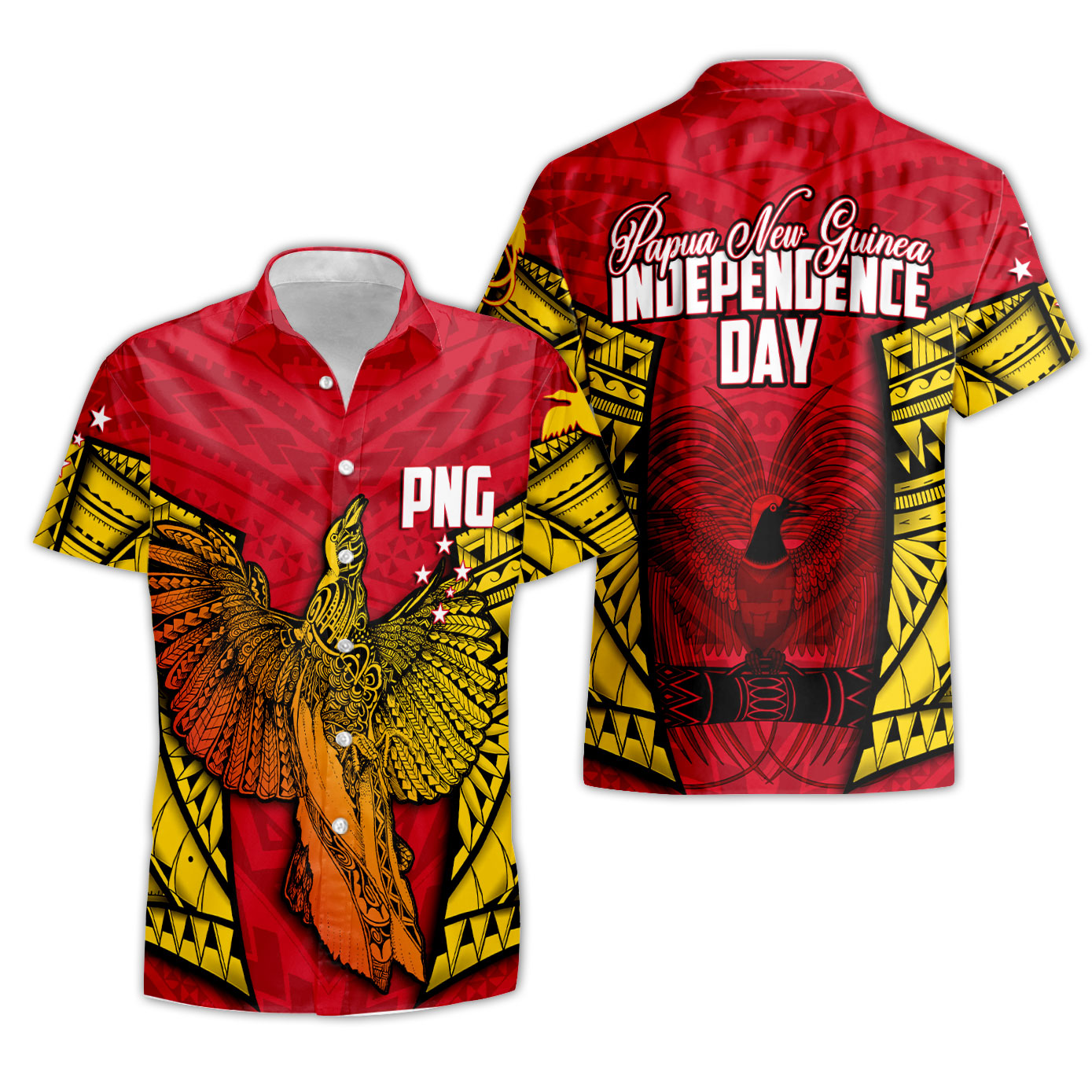 Papua New Guinea Independence Day Short Sleeve Shirt Raggiana Bird of Paradise Style