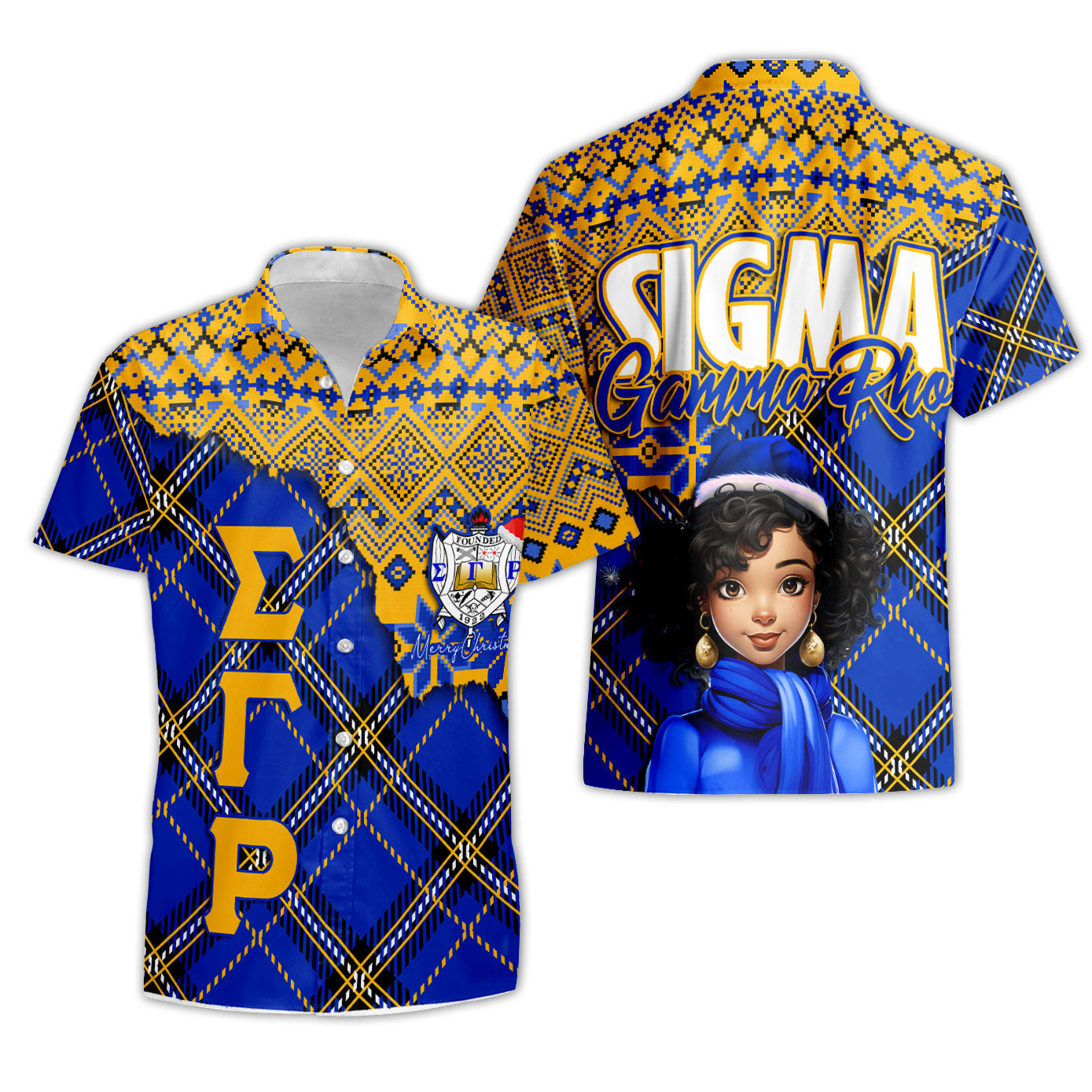 Sorority Shirt - Christmas Sigma Gamma Rho Girl Short Sleeve Shirt Plaid Background Style