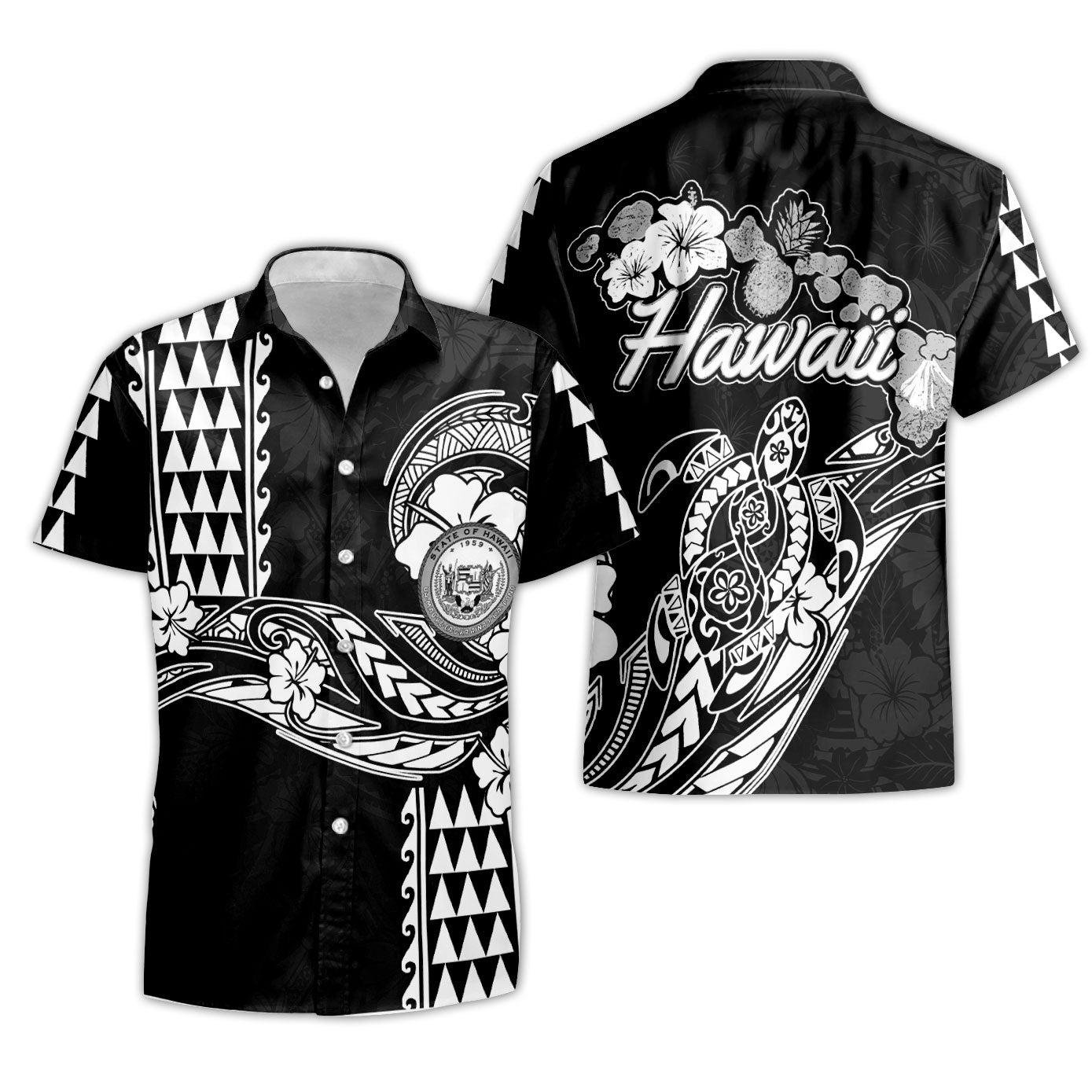 Hawaii Seal Short Sleeve Shirt Turtle & Map Style