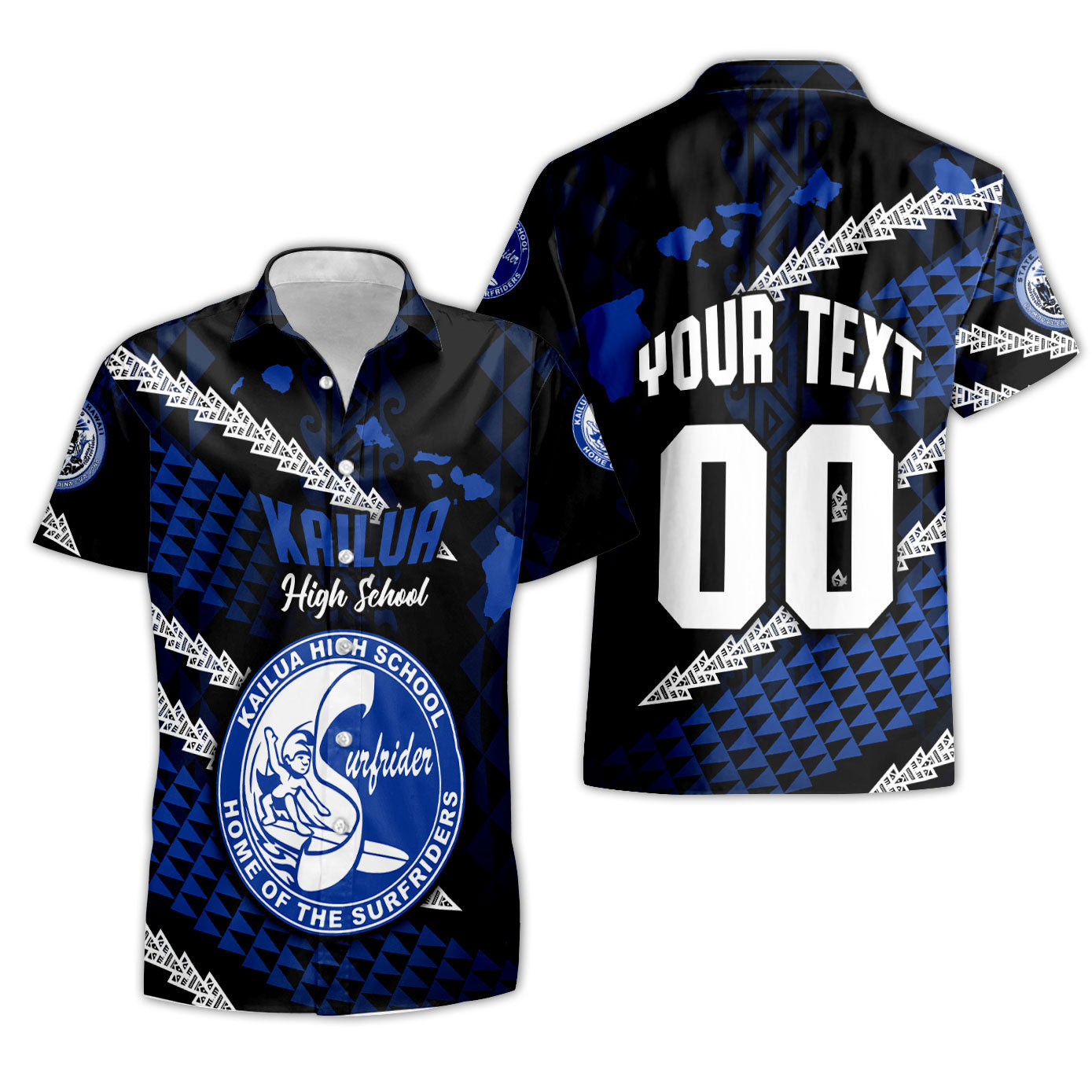 Hawaii Kailua High School Custom Short Sleeve Shirt Map Style