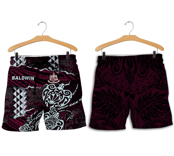 Hawaii Baldwin High School Men Short Polynesian Turtle Style