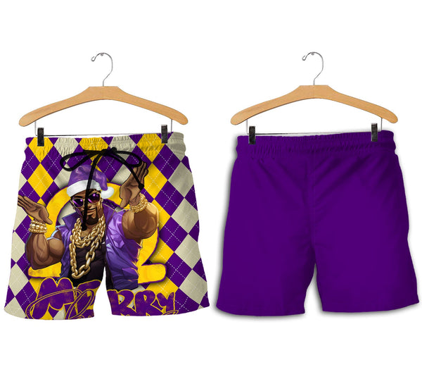 Fraternity Pant - OPP Christmas Men Short Bulldog Purple Gold Caro Pattern Style