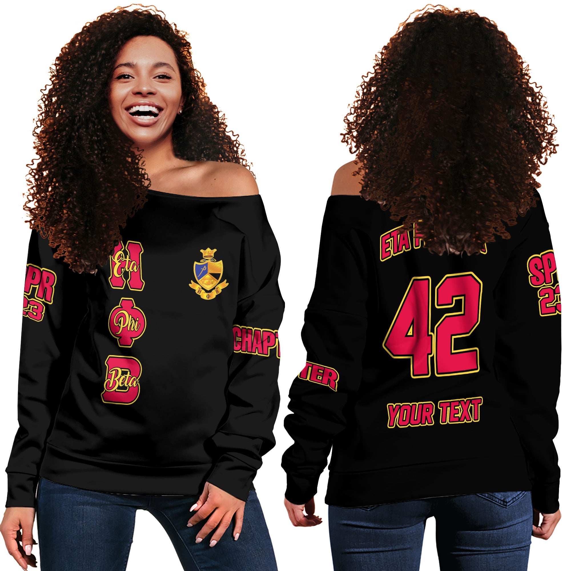 Sorority Sweatshirt - Personalized Eta Phi Beta Women Off Shoulder Sweatshirt Original Black Style