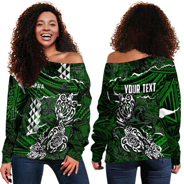 Hawaii Kapaa High School Custom Women Off Shoulder Sweatshirt Polynesian Turtle Style