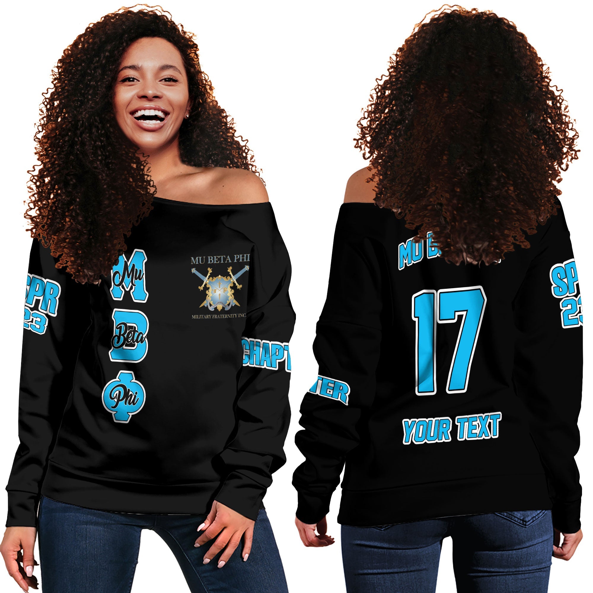 Fraternity Sweatshirt - Personalized Mu Beta Phi Women Off Shoulder Sweatshirt Original Dark Style