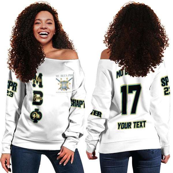 Fraternity Sweatshirt - Personalized Mu Beta Phi Women Off Shoulder Sweatshirt Original White Style