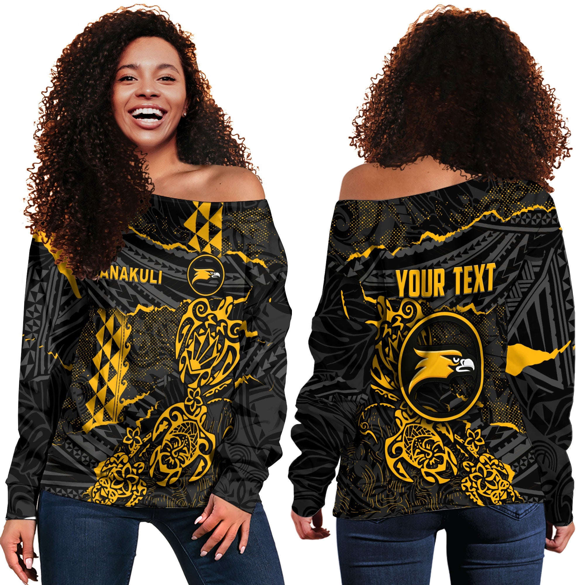 Hawaii Nanakuli High School Custom Women Off Shoulder Sweatshirt Polynesian Turtle Style