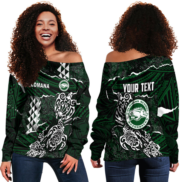 Hawaii Olomana High & Intermediate School Custom Women Off Shoulder Sweatshirt Polynesian Turtle Style