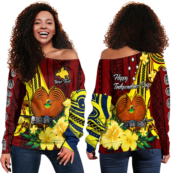 Custom Papua New Guinea Women Off Shoulder Sweatshirt Polynesian PNG Bird Independence Day - LH1