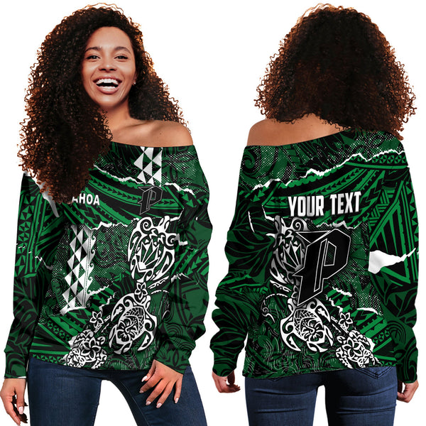 Hawaii Pahoa High & Intermediate School Custom Women Off Shoulder Sweatshirt Polynesian Turtle Style