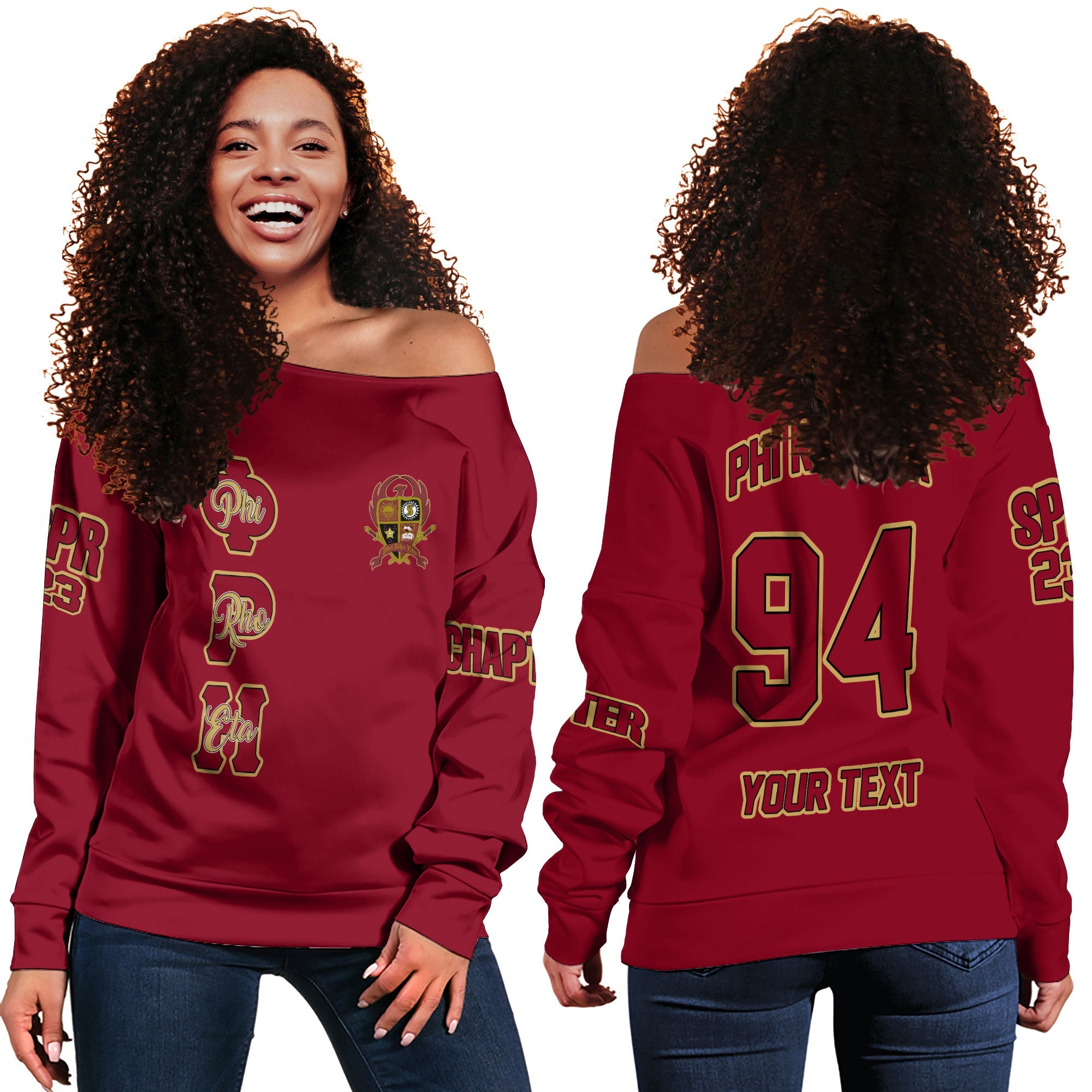 Fraternity Sweatshirt - Personalized Phi Rho Eta Women Off Shoulder Sweatshirt Original Maroon Style