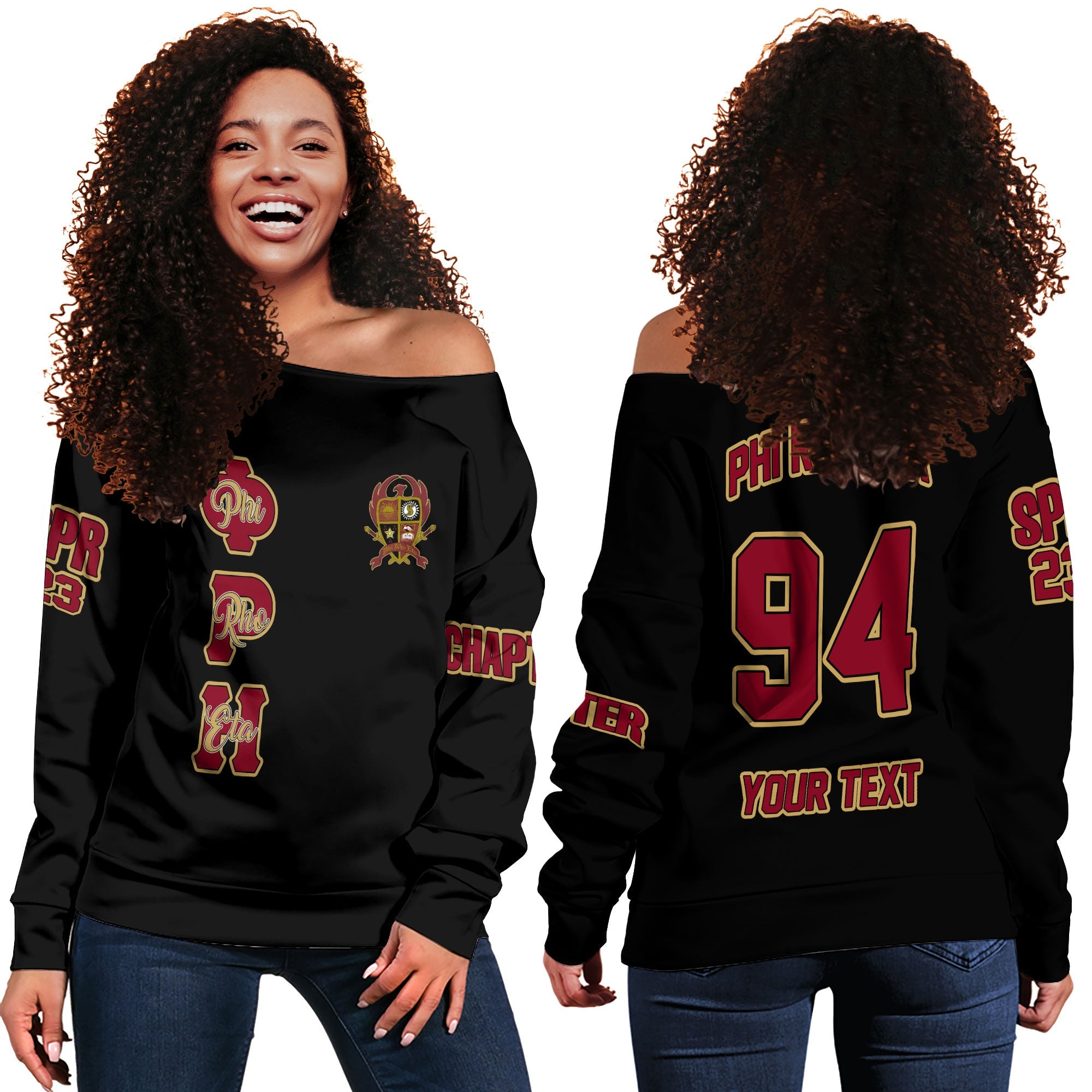 Fraternity Sweatshirt - Personalized Phi Rho Eta Women Off Shoulder Sweatshirt Original Dark Style