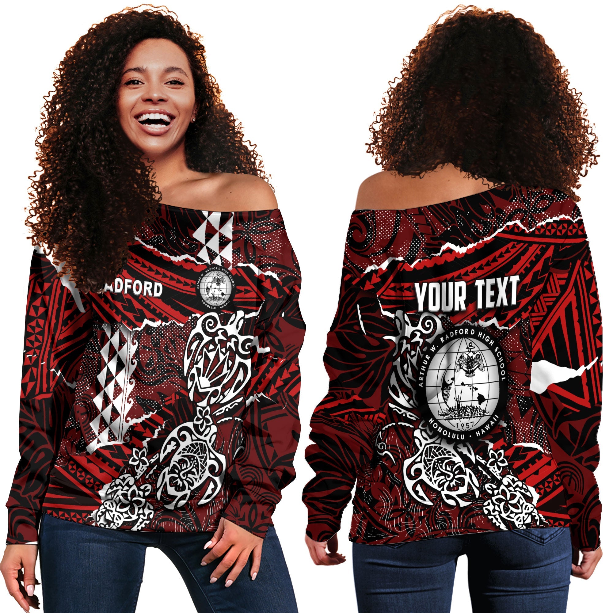 Hawaii Radford High School Custom Women Off Shoulder Sweatshirt Polyne ...