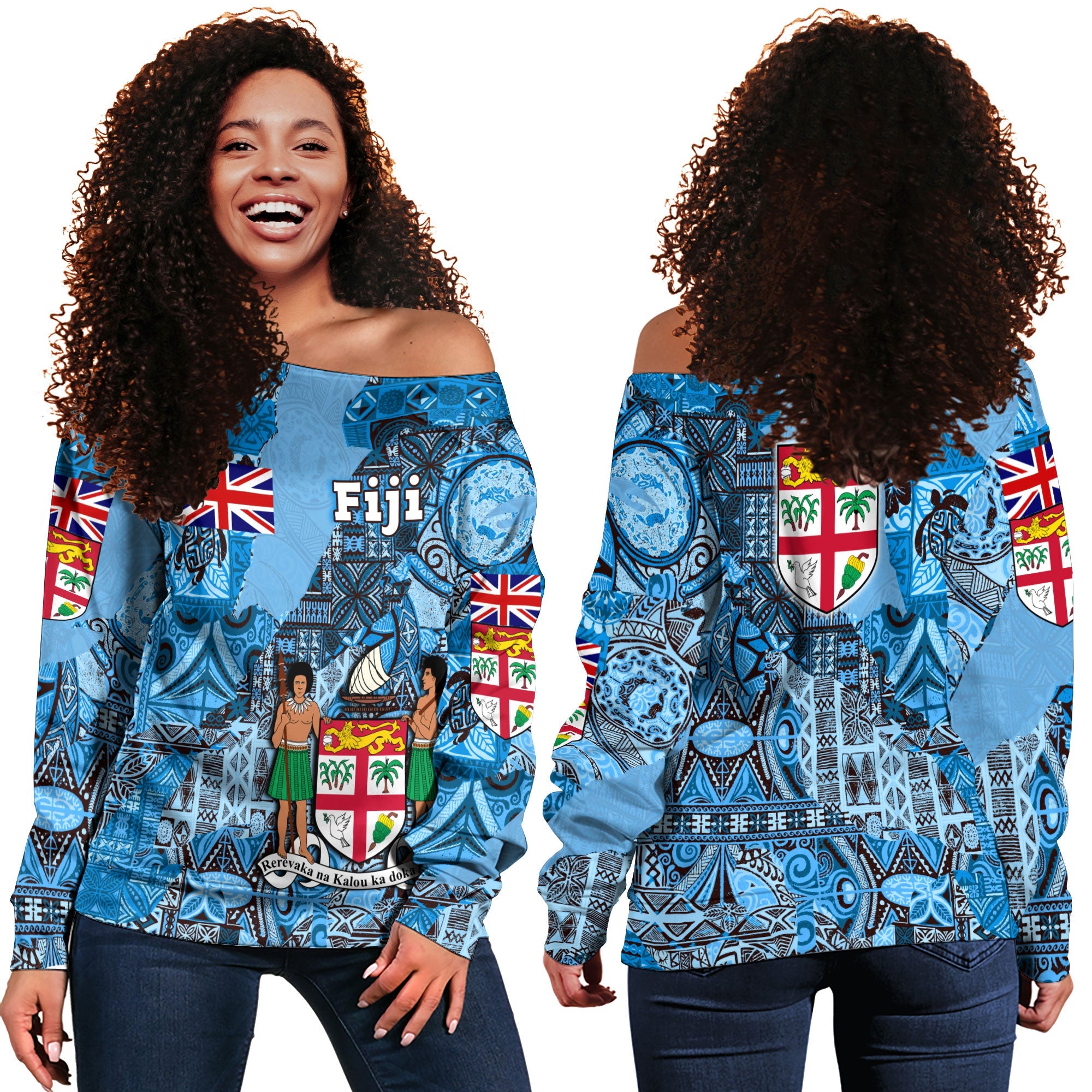 Fiji Flag & Coat Of Arms Women Off Shoulder Sweatshirt