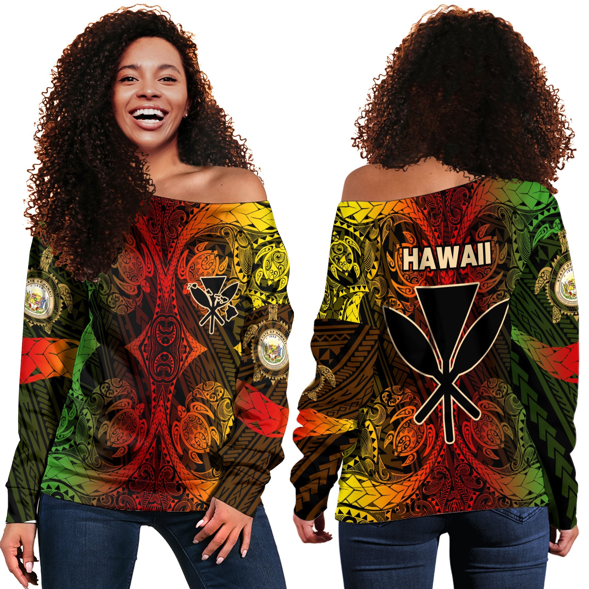 Kanaka Maoli Hawaii Women Off Shoulder Sweatshirt Reggae Style