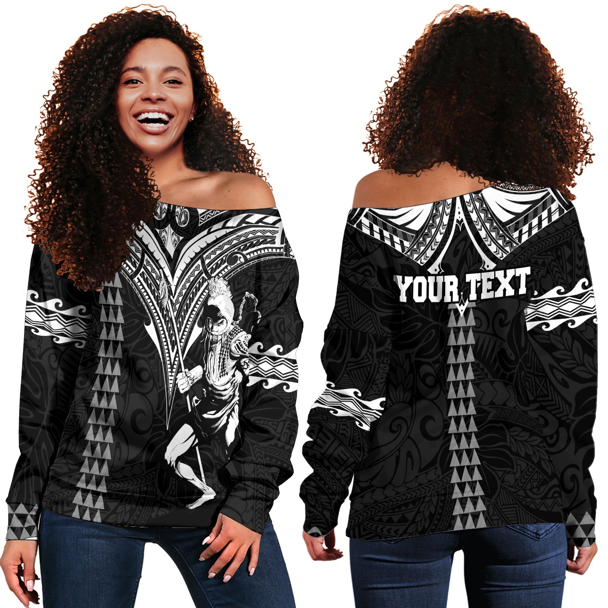 Custom Hawaii Ikaika Warrior Women Off Shoulder Sweatshirt Polynesian Tattoo Style