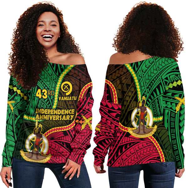 Vanuatu Women Off Shoulder Sweatshirt Independence Day 43rd Anniversary Style