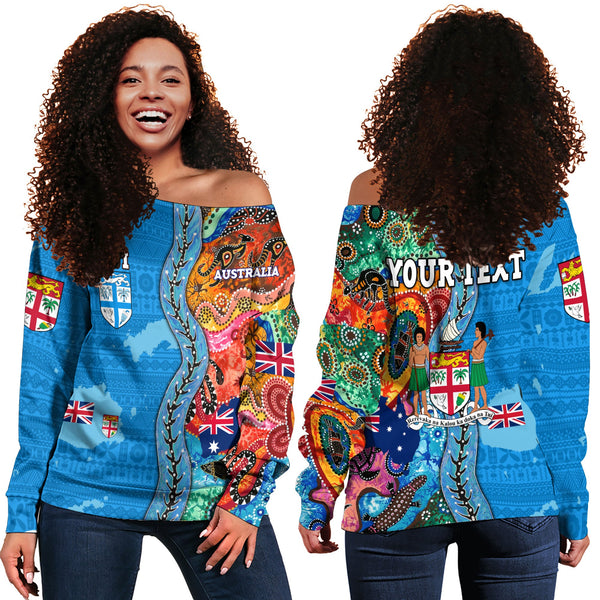 Custom Fiji Tapa & Australia Aboriginal Women Off Shoulder Sweatshirt