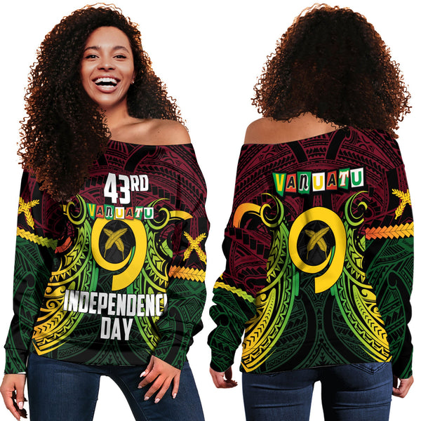 Vanuatu Women Off Shoulder Sweatshirt Independence Day 43rd Anniversary Style 2