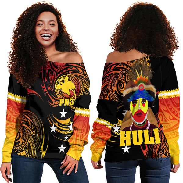 Papua New Guinea Women Off Shoulder Sweatshirt Huli Wigmen Style