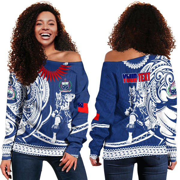 Custom Samoa Women Off Shoulder Sweatshirt Warrior Ula Nifo Style