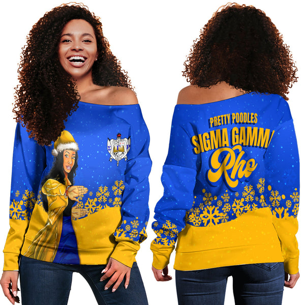 Sorority Sweatshirt - Sigma Gamma Rho Christmas Girl Women Off Shoulder Sweatshirt Pretty Poodles Style