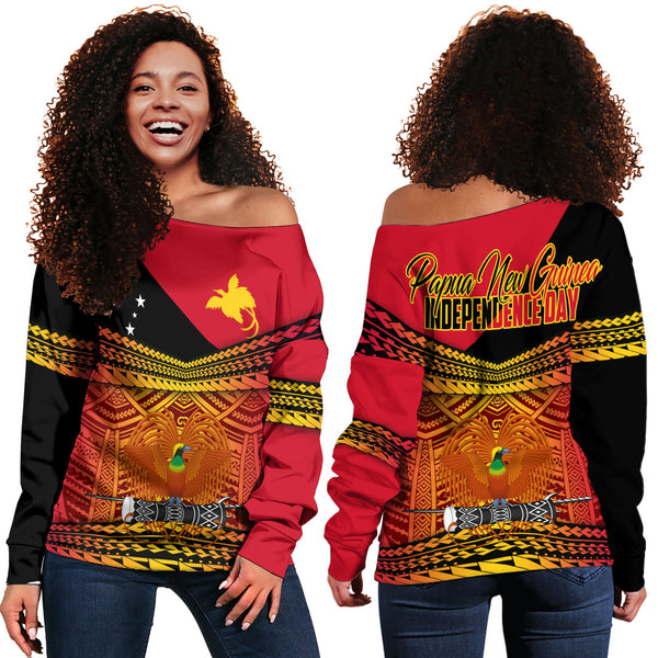 Papua New Guinea Independence Day Women Off Shoulder Sweatshirt PNG Emblem Style