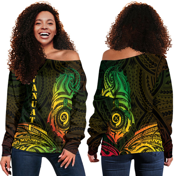 Vanuatu Women Off Shoulder Sweatshirt Polynesian Reggae Style