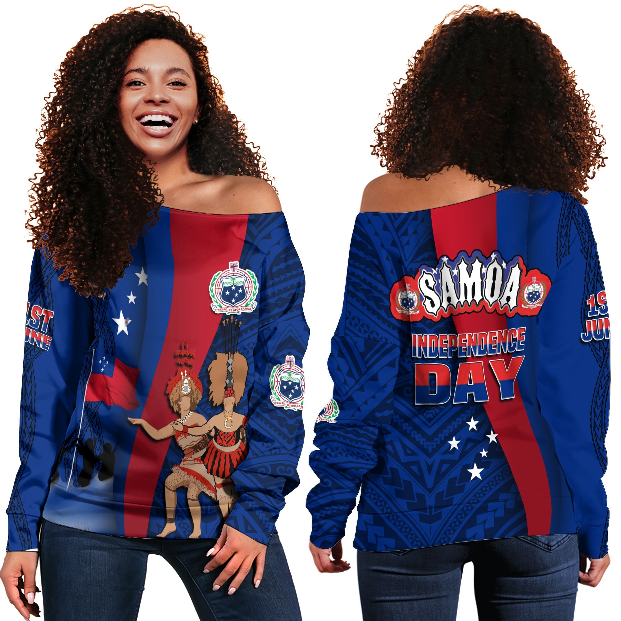 Samoa Independence Day Women Off Shoulder Sweatshirt Celebrating Dance Style