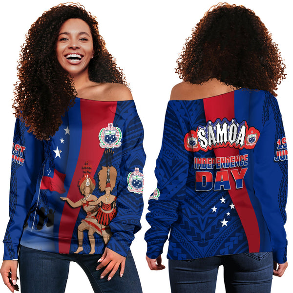 Samoa Independence Day Women Off Shoulder Sweatshirt Celebrating Dance Style