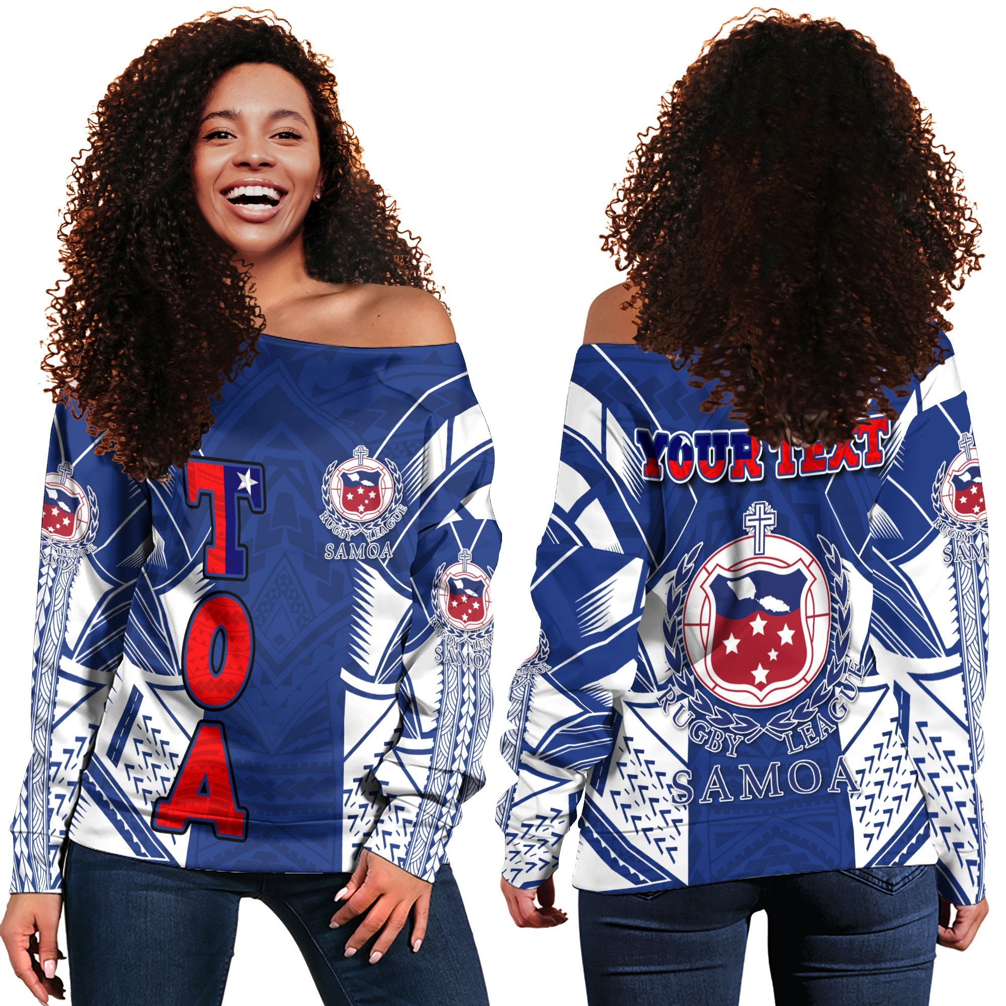 Custom TOA Samoa Rugby Women Off Shoulder Sweatshirt