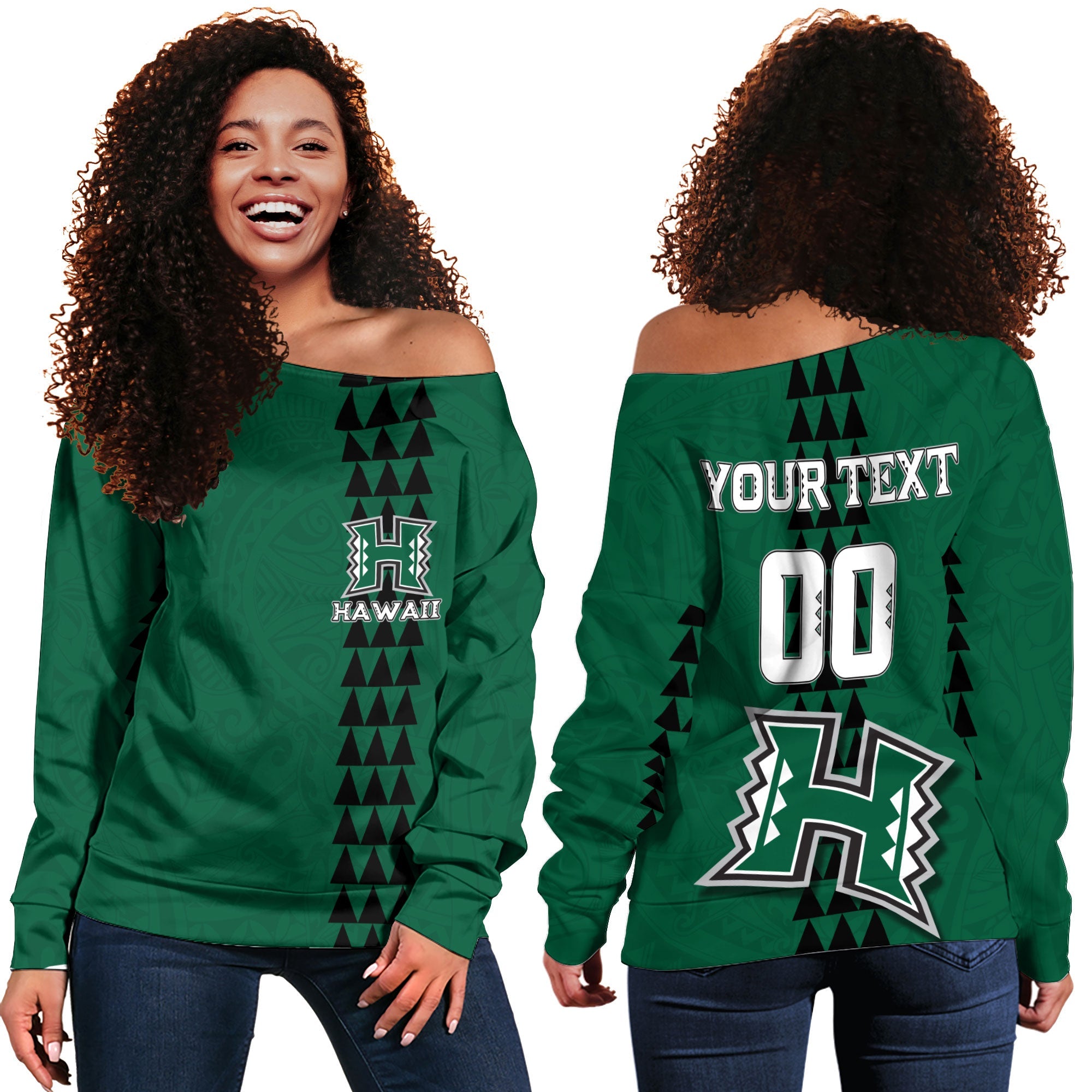 Custom Hawaii Rainbow Warriors Rugby Women Off Shoulder Sweatshirt