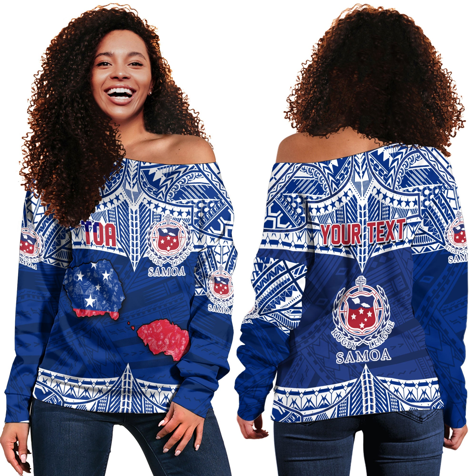 Custom Samoa TOA Rugby Women Off Shoulder Sweatshirt Map Style