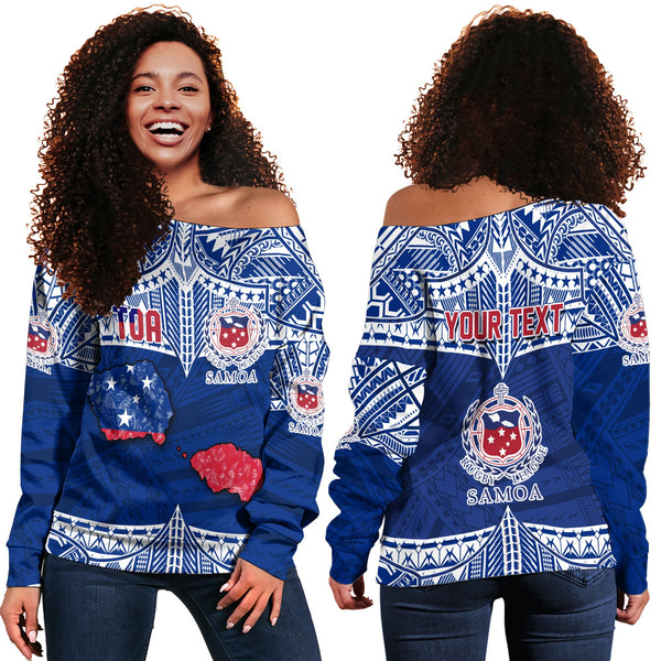 Custom Samoa TOA Rugby Women Off Shoulder Sweatshirt Map Style