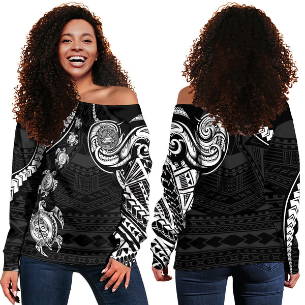 Seal Of American Samoa Women Off Shoulder Sweatshirt Turtle Style