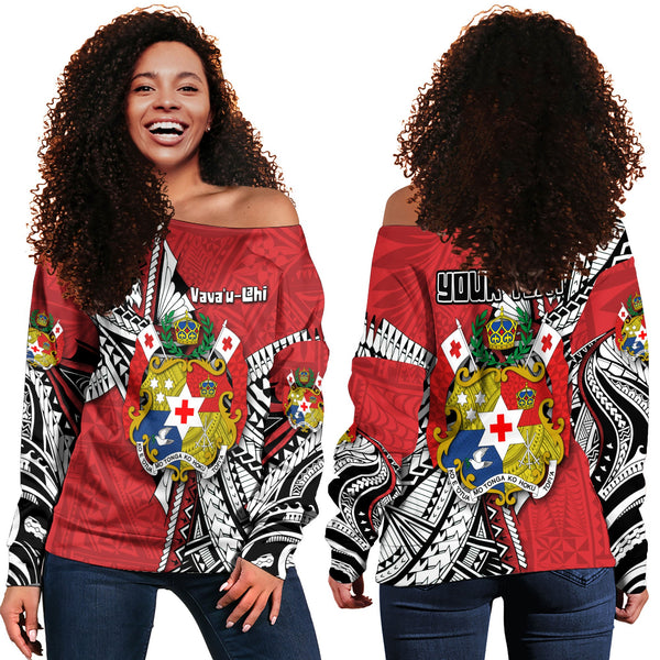 Custom Tonga Vava'u Lahi Coat Of Arms Women Off Shoulder Sweatshirt