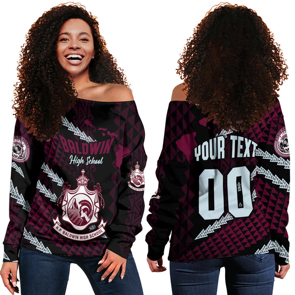 Hawaii Baldwin High School Custom Women Off Shoulder Sweatshirt Map Style