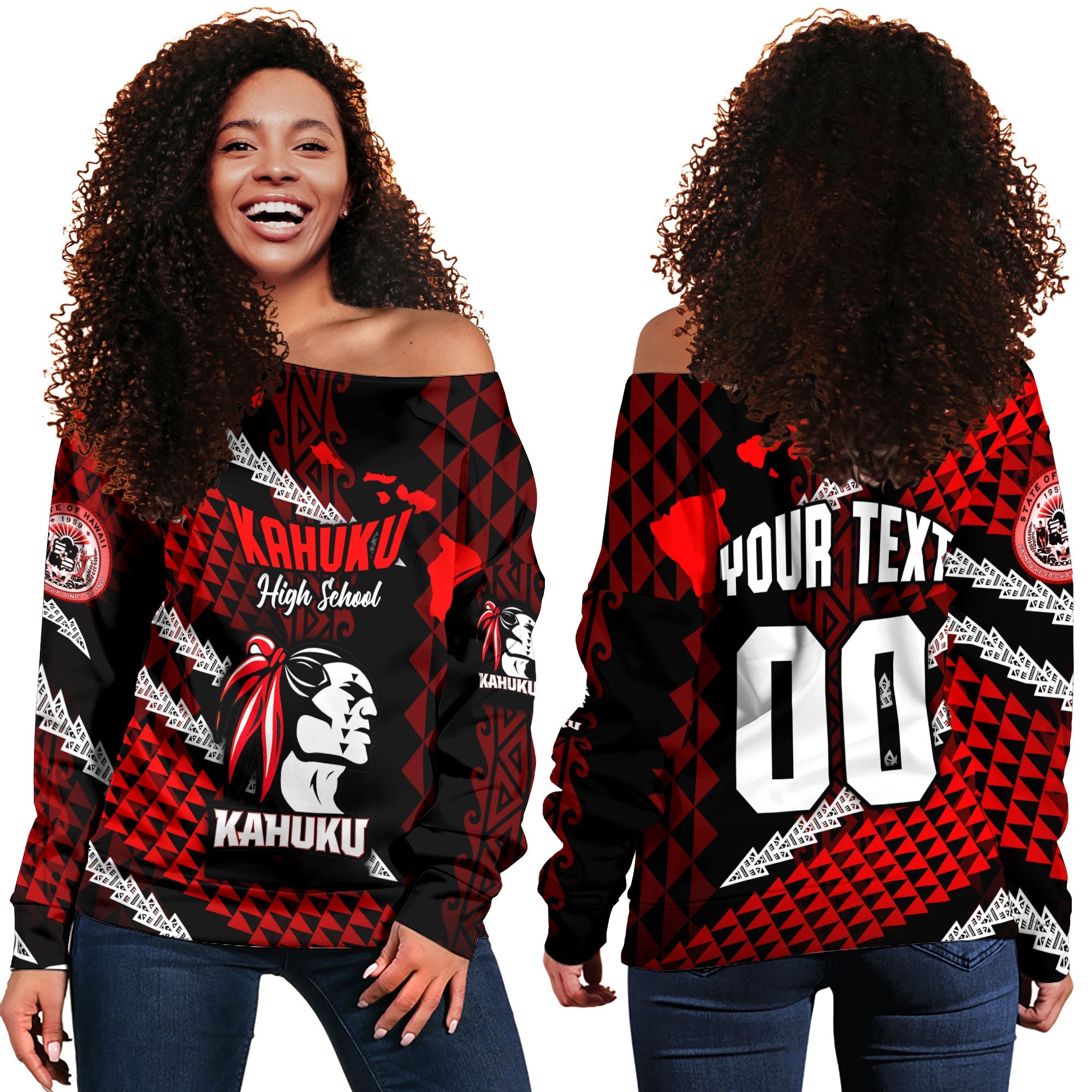 Hawaii Kahuku High & Intermediate School Custom Women Off Shoulder Sweatshirt Map Style