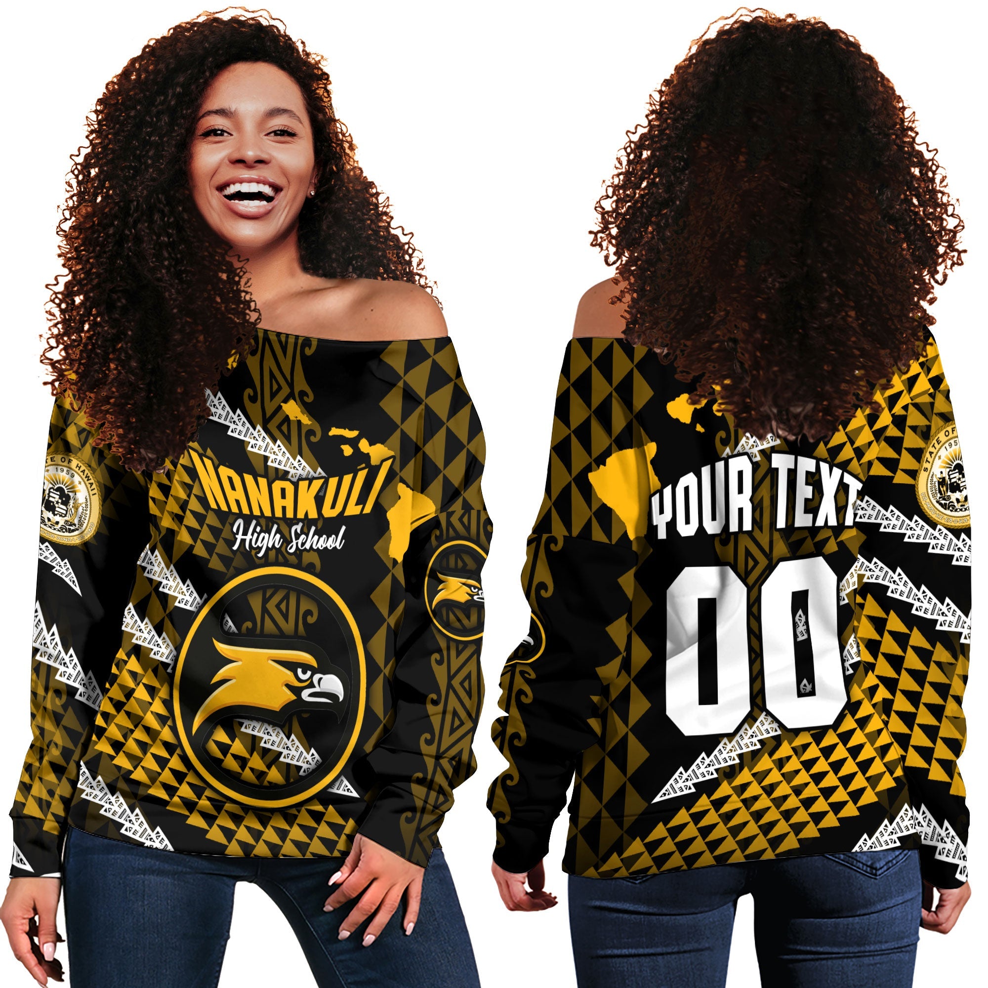 Hawaii Nanakuli High School Custom Women Off Shoulder Sweatshirt Map Style